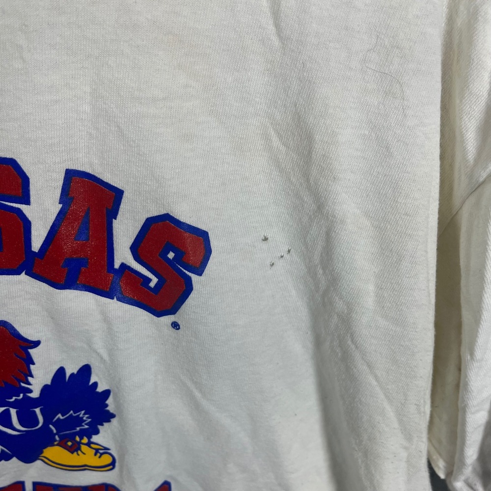 Anvil Kansas Jayhawks Ringer T-Shirt Mens XL White Red Vintage Collegiate - Picture 8 of 8